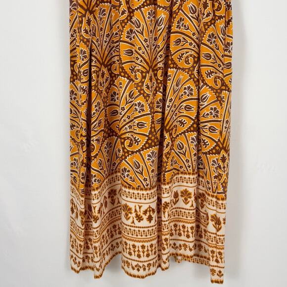 Knox Rose Womens Boho Knot Front Midi Dress Large Orange Brown Print - Picture 8 of 12